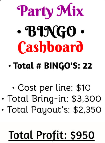 'Party 🎉 MIX' • $10/Line Bingo Cashboard ($950 Prof.)