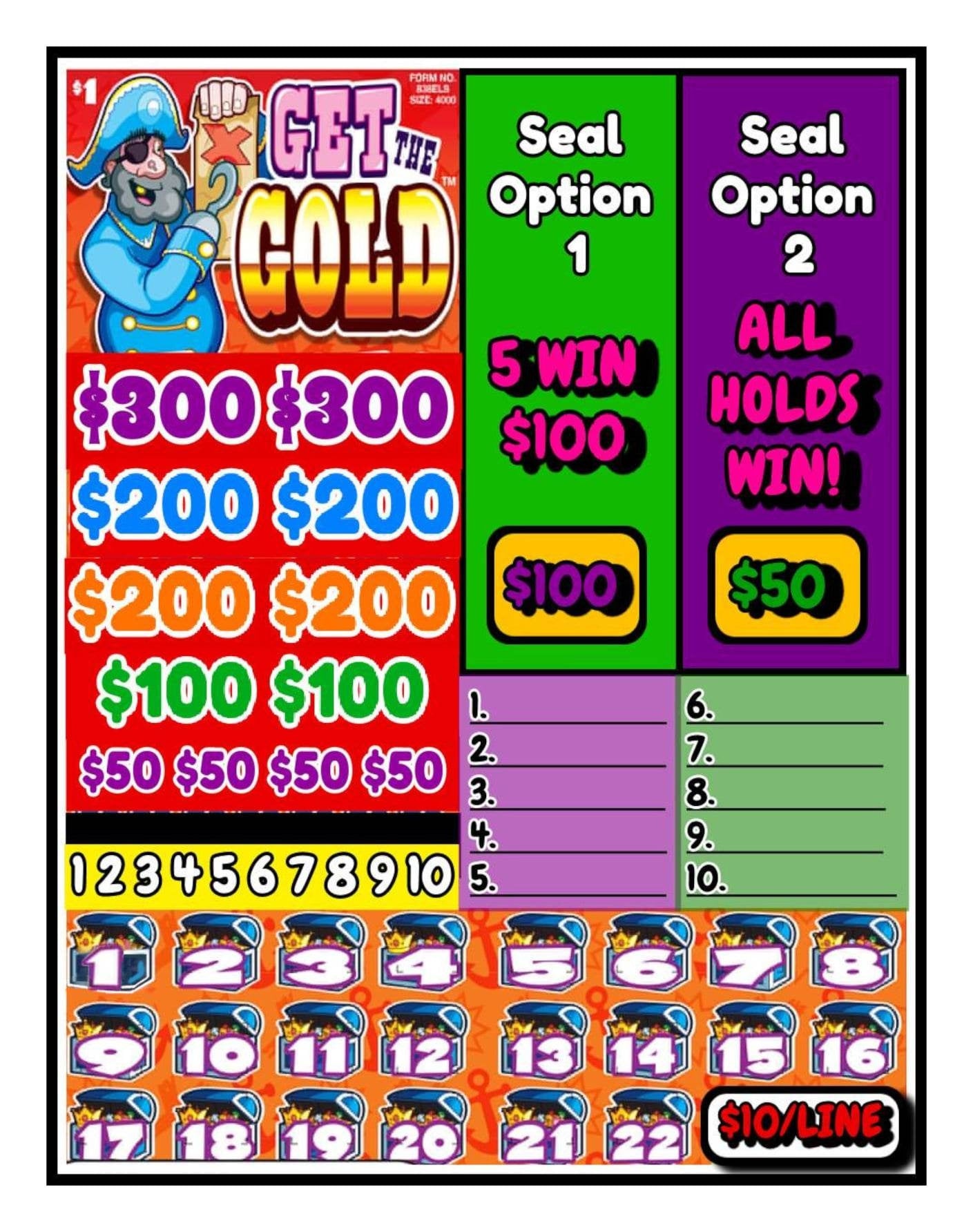 'Get the Gold' Bingo Cashboard ($10/Line, $1,000 Profit)
