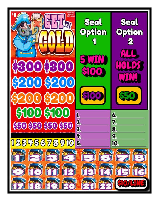 'Get the Gold' Bingo Cashboard ($10/Line, $1,000 Profit)