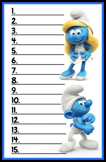 'Smurfs' Bingo Board - $7/Line, 15-Bingo's, $725 Profit
