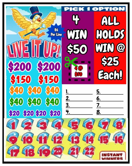 Live it Up Bingo Cashboard $6/Line, $760 Profit