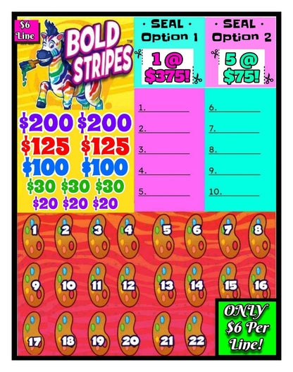 'Bold 🎨 Stripes' Bingo Cashboard ($6/Line, $605 Profit)
