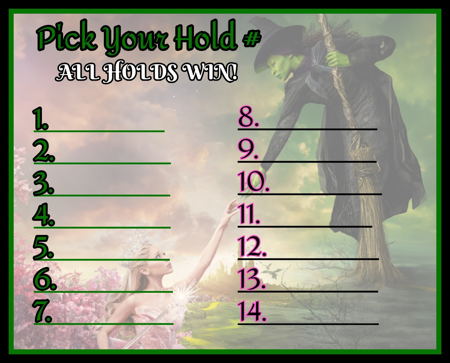 Wicked • Bingo Board, $10/Line - $900 Profit