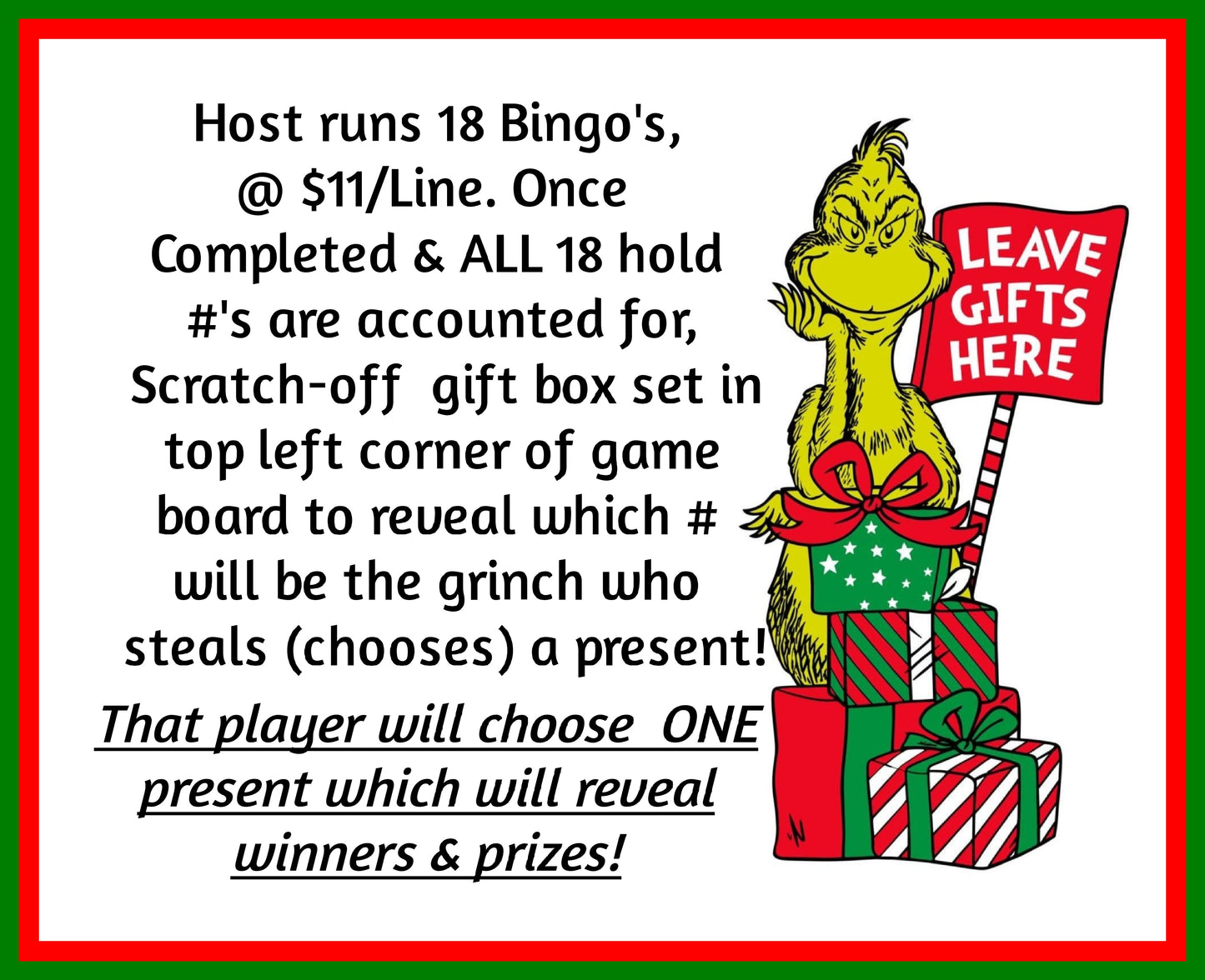'Grinch Steals xmas!' Bingo Board - $11/Line, 2k Seal! $1,000 Profit