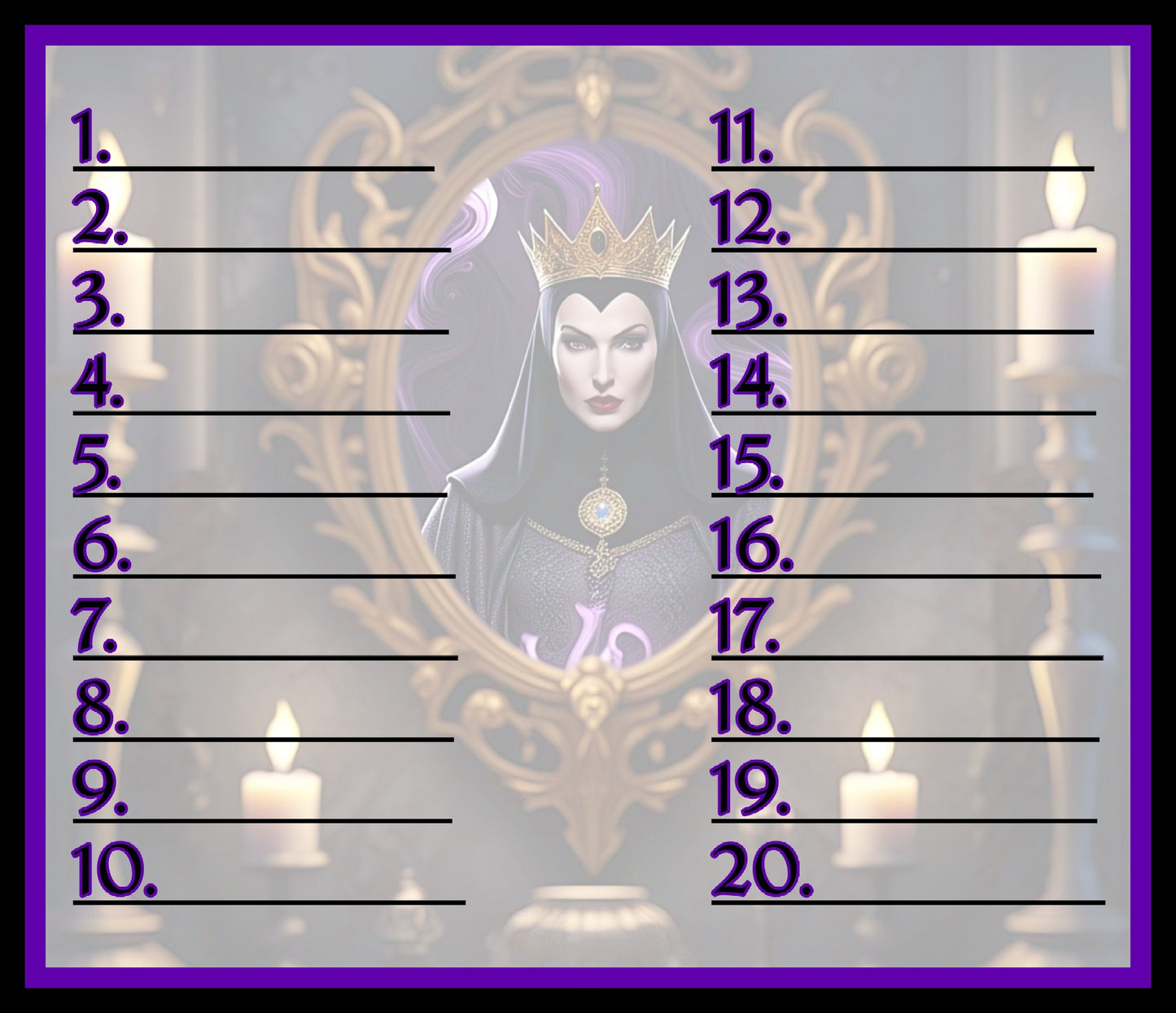 Queen Villan Bingo Board • $10/Line, $1,200 Profit