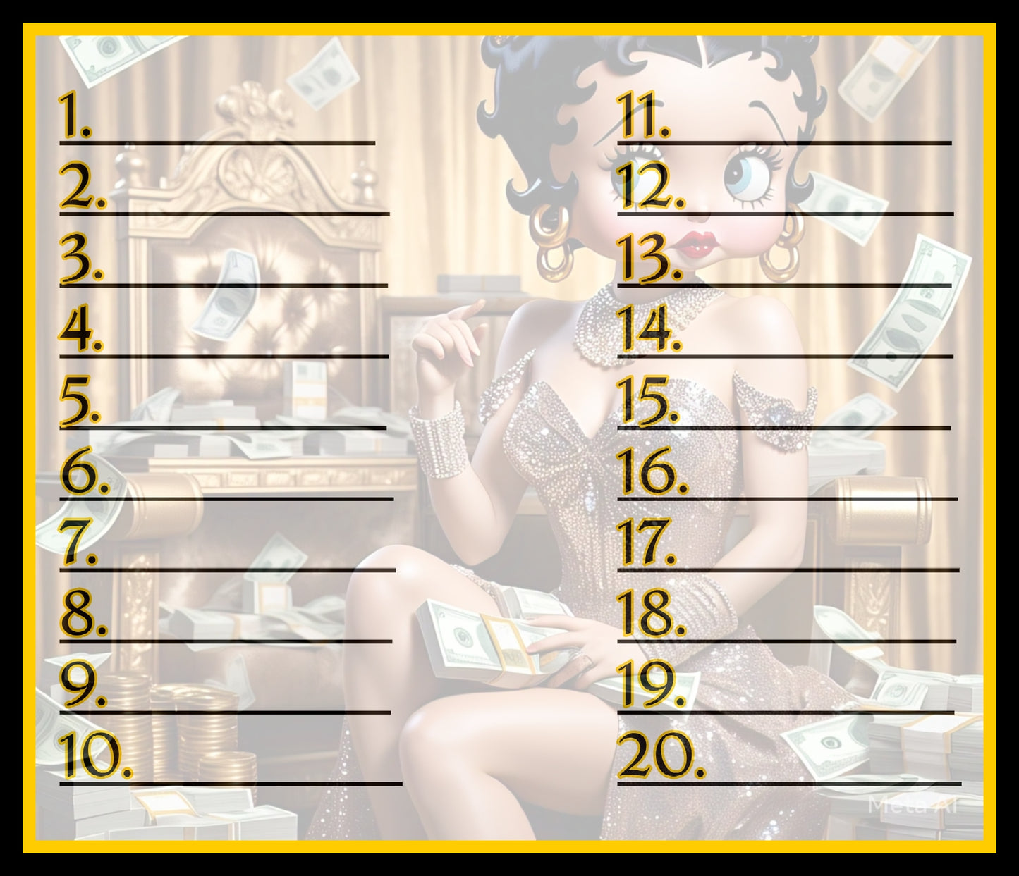 Boss Betty Bingo Board • $10/Line, $1,200 Profit